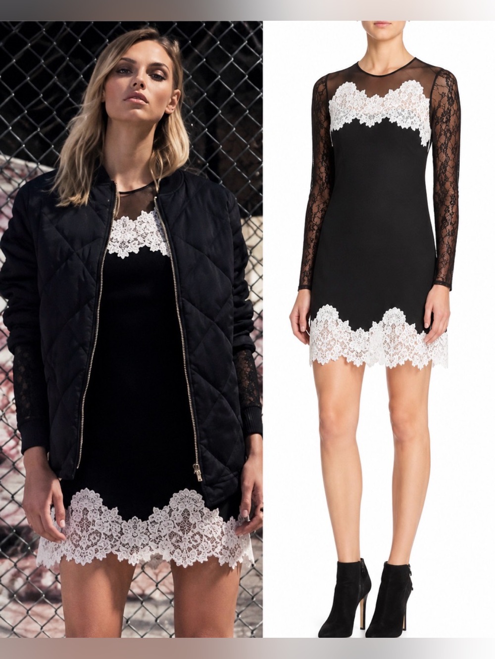 Sandro Black Jaisy Lace-Combo Mesh Long Sleeve Mini Mirella Dress - Sz 2
